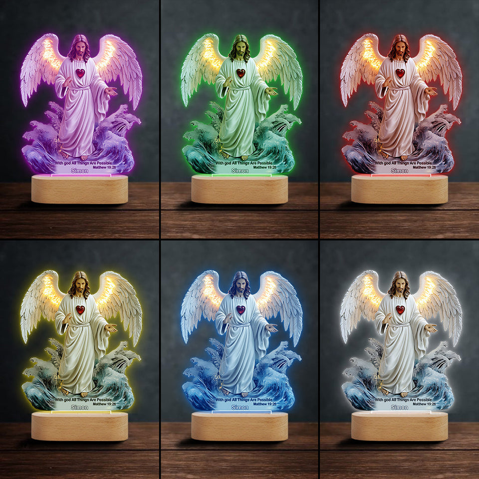 Avec Dieu, tout est possible - Socle lumineux personnalisé à motif chrétien
