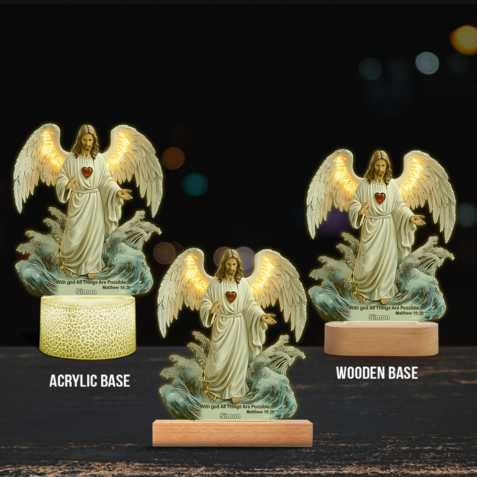 Avec Dieu, tout est possible - Socle lumineux personnalisé à motif chrétien