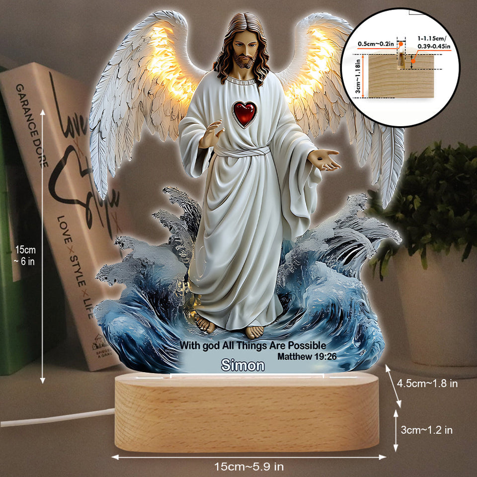 Avec Dieu, tout est possible - Socle lumineux personnalisé à motif chrétien