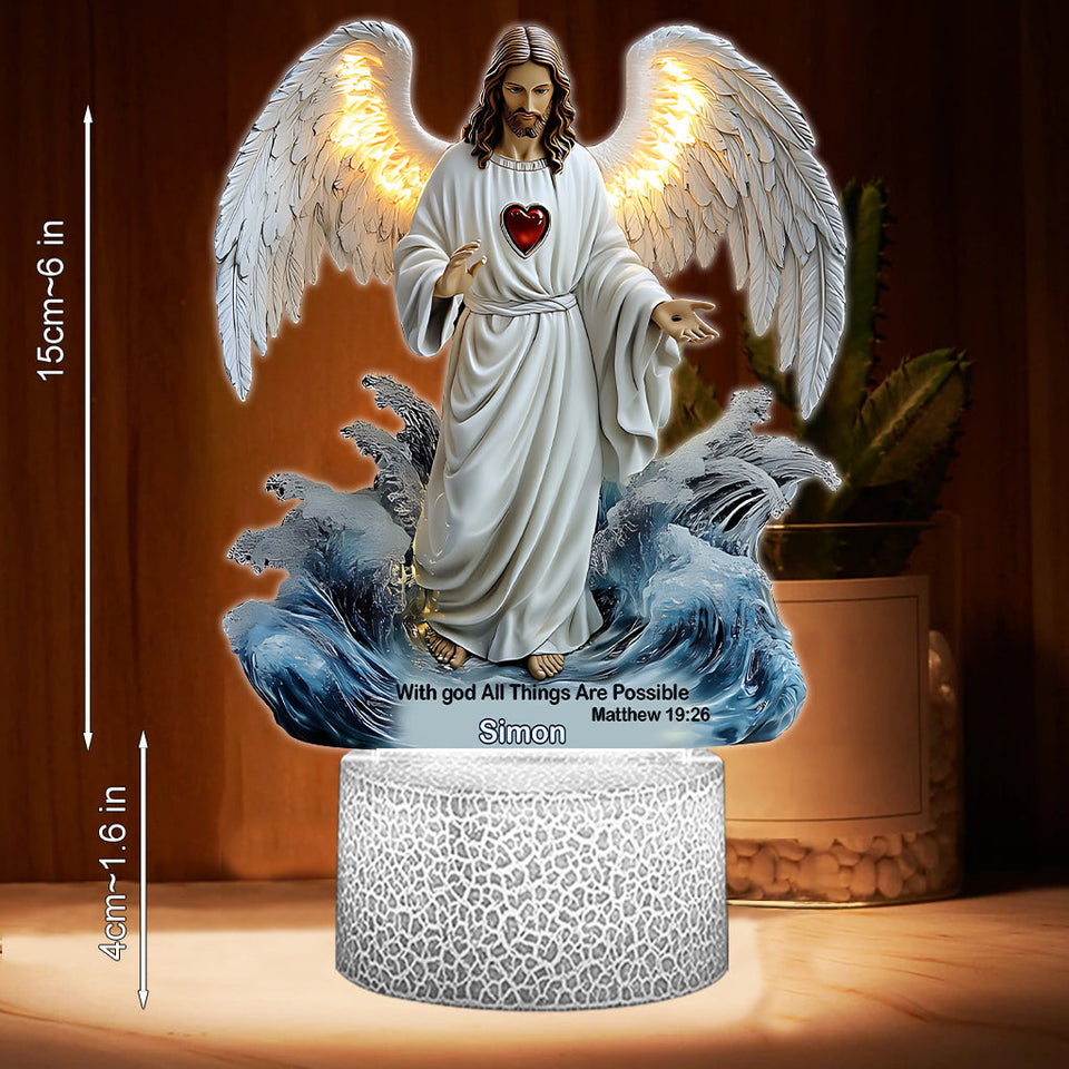 Avec Dieu, tout est possible - Socle lumineux personnalisé à motif chrétien