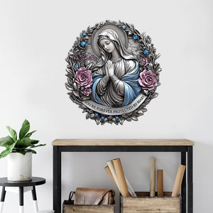 You're Forever Protected By Mary - Personalized Christian Cut Metal Sign
