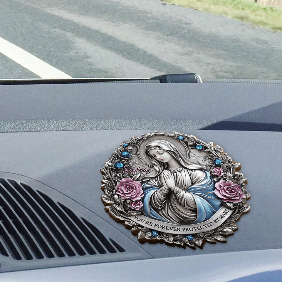 Vous êtes protégé(e) à jamais par Marie - Clip de pare-soleil de voiture personnalisé à motif chrétien