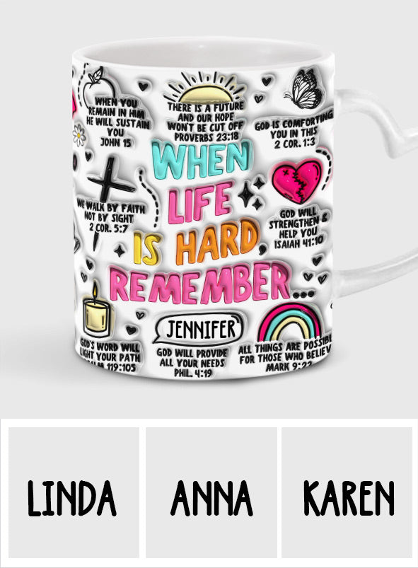 Quand la vie est dure, souvenez-vous - Mug personnalisé chrétien à anse en forme de cœur