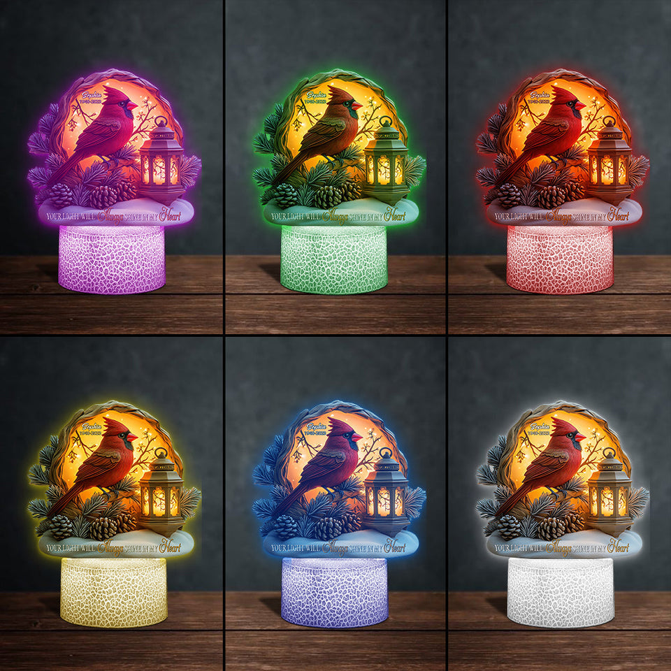 Your Light Will Always Shine In My Heart - Personalized Memorial Shaped Plaque Light Base