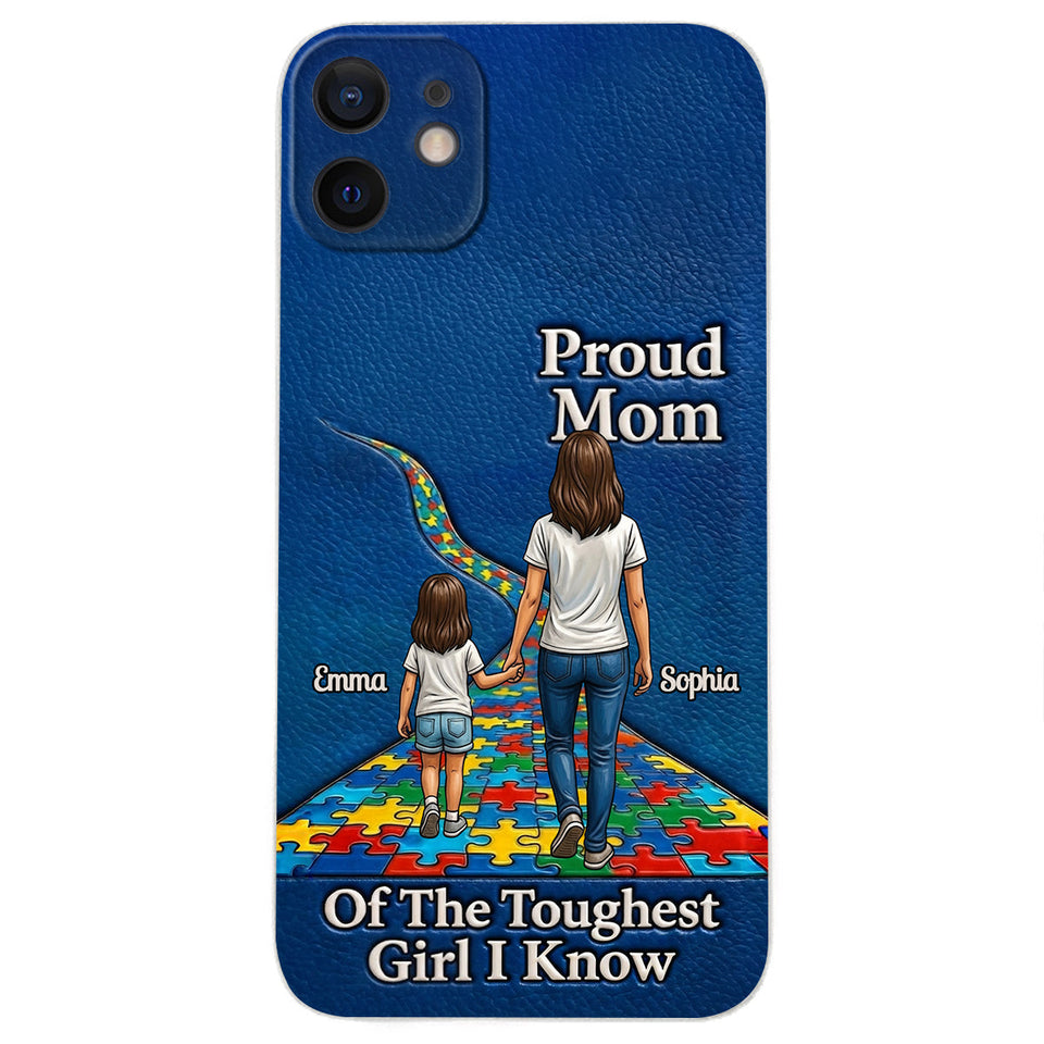 Proud Dad Of The Toughest Boy I Know - Personalized Autism Awareness 3D Embossed Leather Phone Case