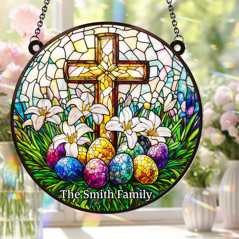 He Is Risen - Personalized Christian Window Hanging Suncatcher Ornament
