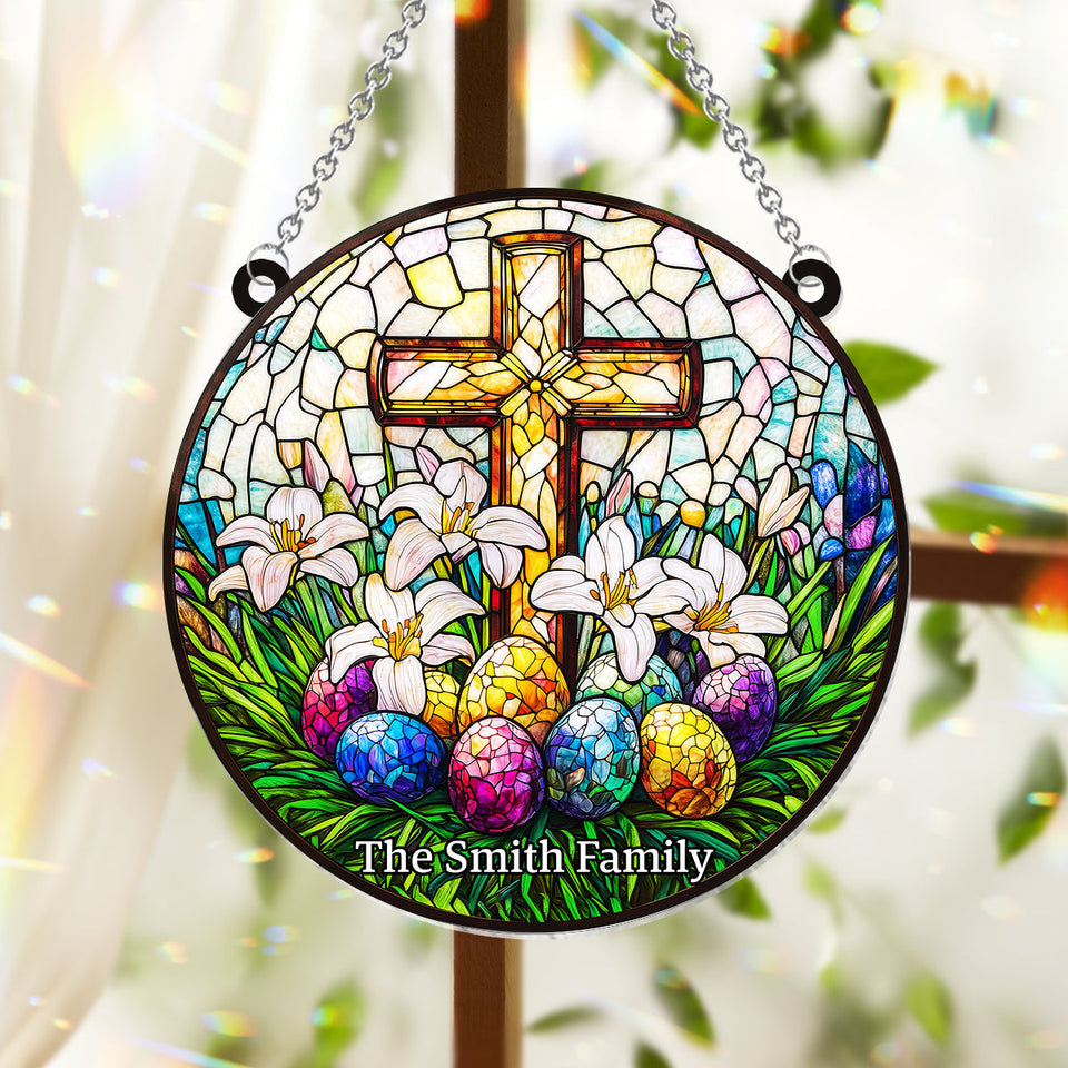 He Is Risen - Personalized Christian Window Hanging Suncatcher Ornament