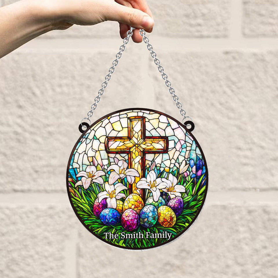 He Is Risen - Personalized Christian Window Hanging Suncatcher Ornament