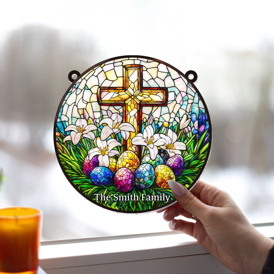 He Is Risen - Personalized Christian Window Hanging Suncatcher Ornament