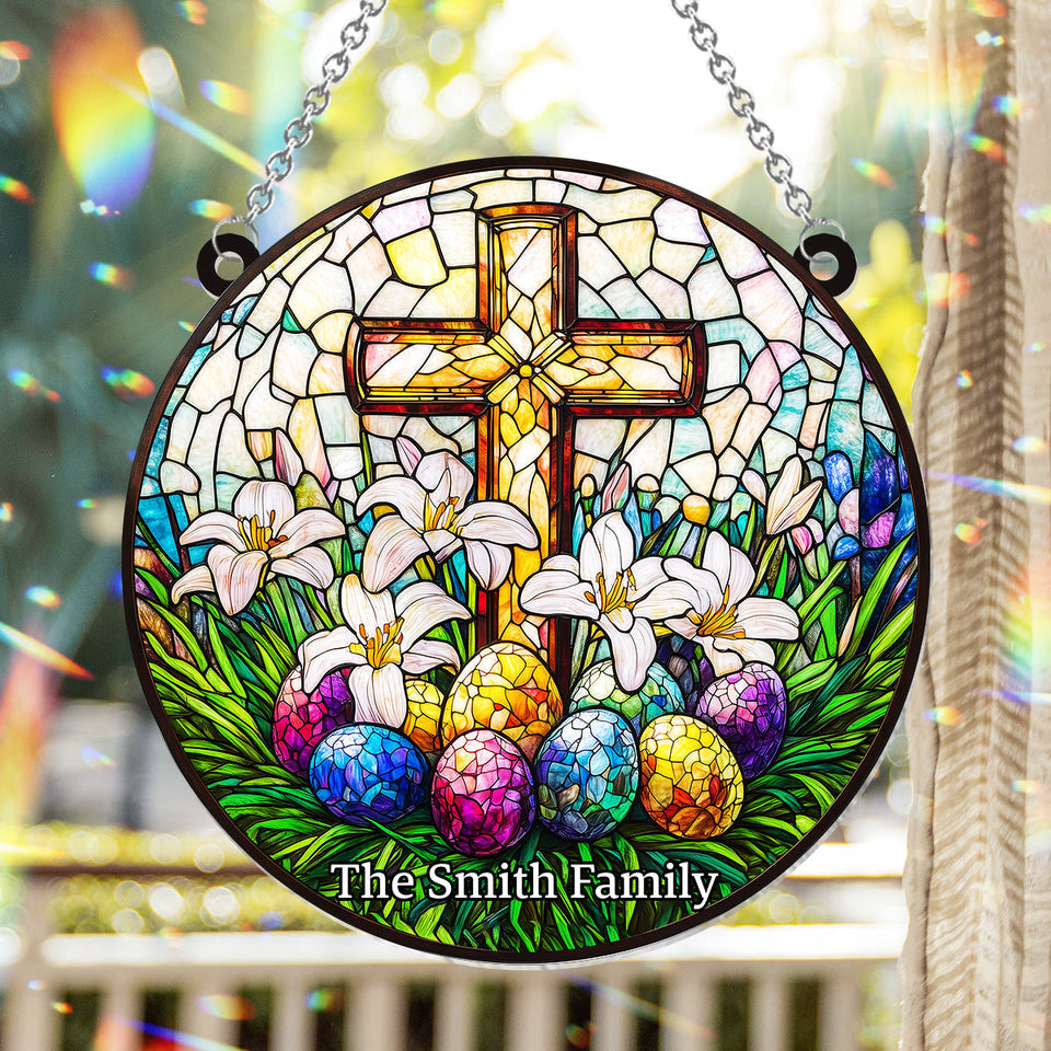He Is Risen - Personalized Christian Window Hanging Suncatcher Ornament