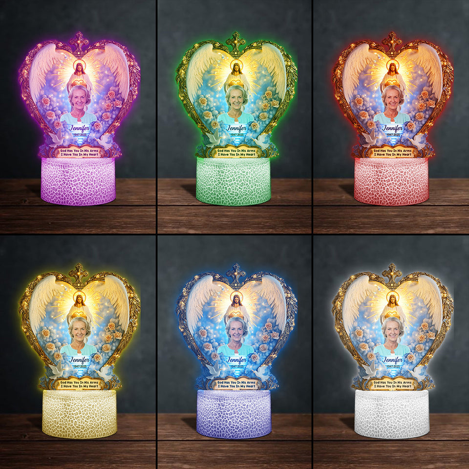 Dieu vous tient dans ses bras - Plaque commémorative personnalisée avec socle lumineux