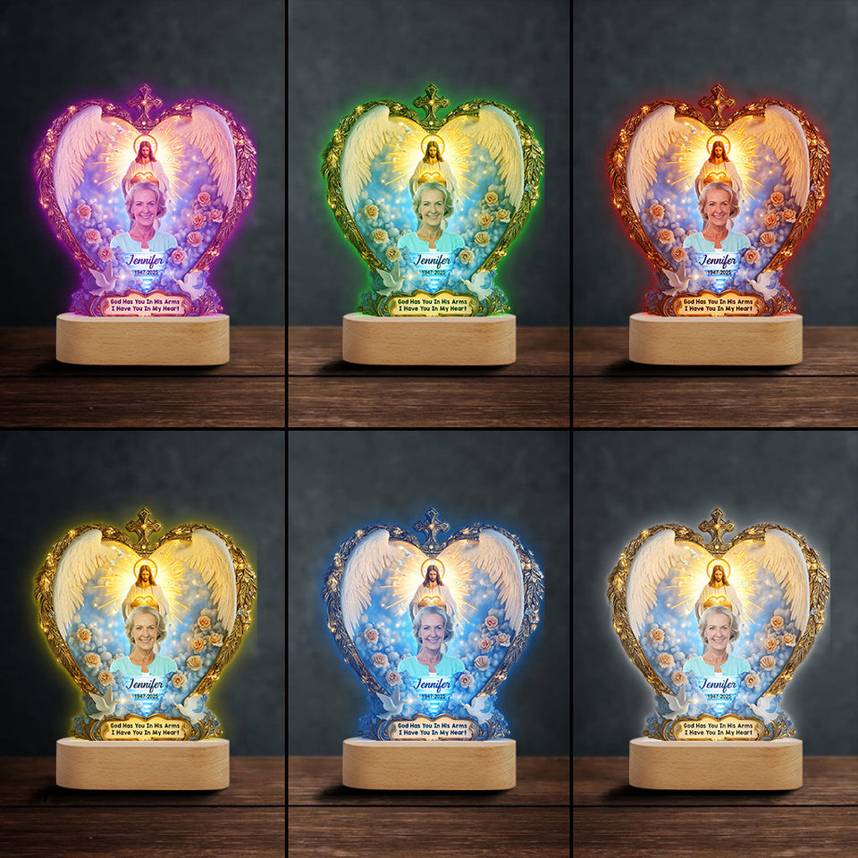 Dieu vous tient dans ses bras - Plaque commémorative personnalisée avec socle lumineux