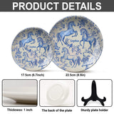 Assiette ronde en céramique personnalisée à motif cheval bleu et blanc Toile de Jouy