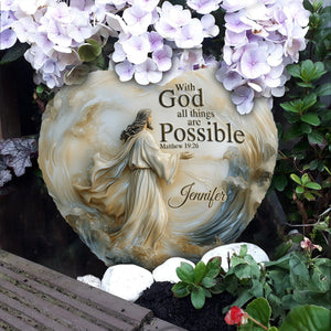 With God All Things Are Possible - Personalized Christian Heart Shaped Stone