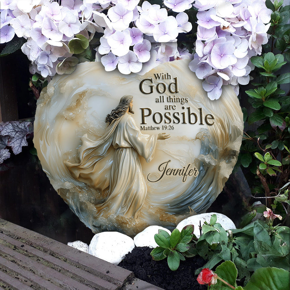 Avec Dieu, tout est possible - Pierre en forme de cœur chrétienne personnalisée