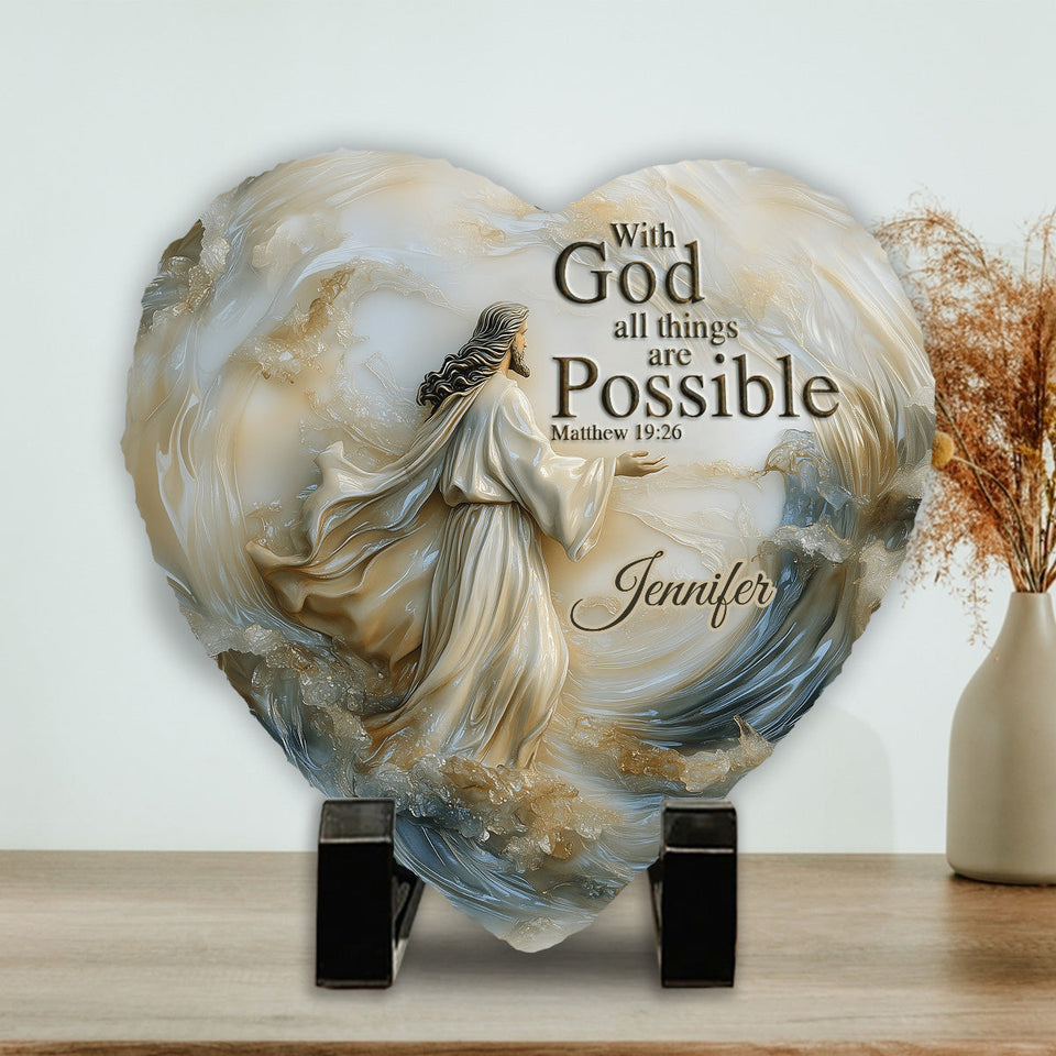 Avec Dieu, tout est possible - Pierre en forme de cœur chrétienne personnalisée