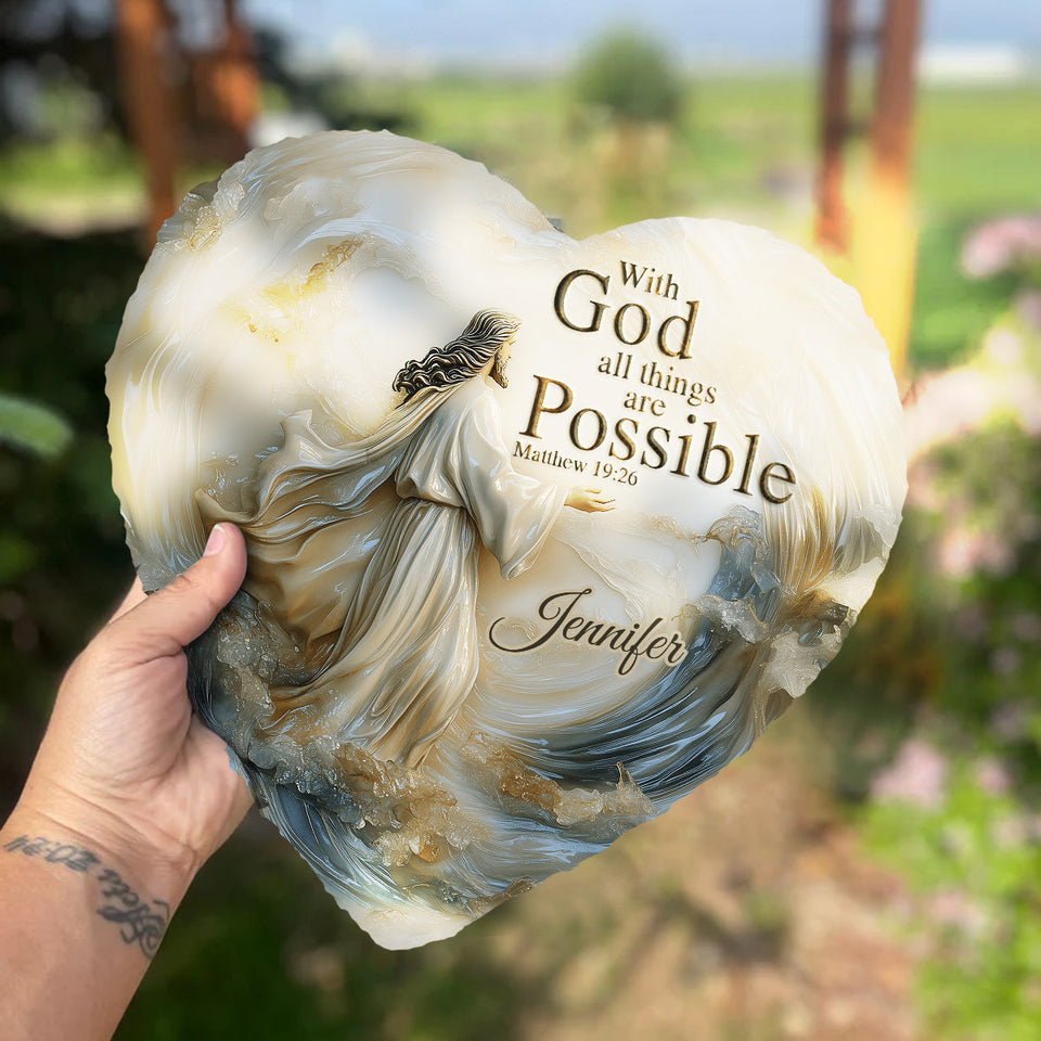 Avec Dieu, tout est possible - Pierre en forme de cœur chrétienne personnalisée