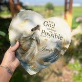 Avec Dieu, tout est possible - Pierre en forme de cœur chrétienne personnalisée