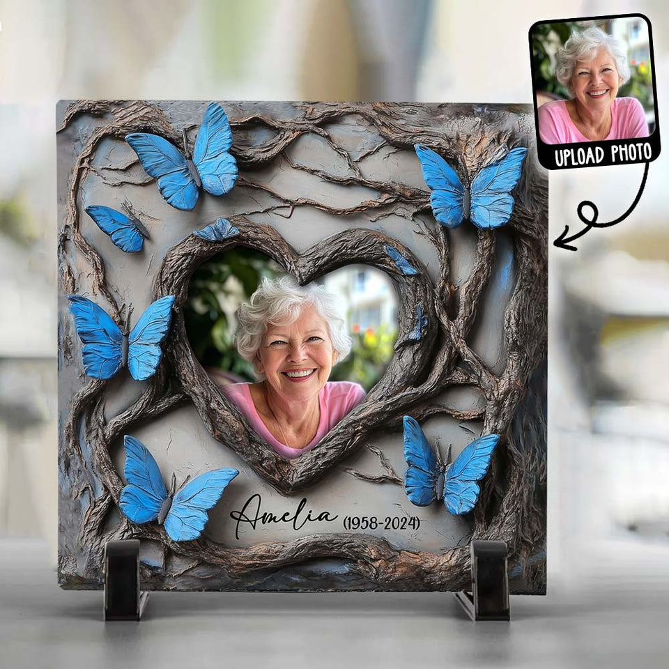 En souvenir de Papillon Bleu - Pierre commémorative carrée personnalisée