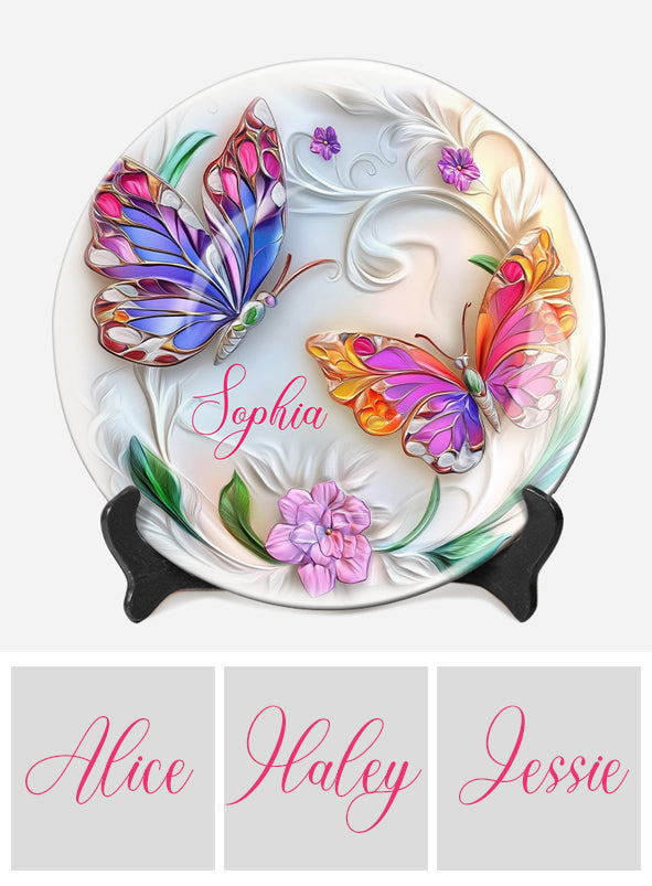 Superbe assiette ronde en céramique personnalisée avec papillon