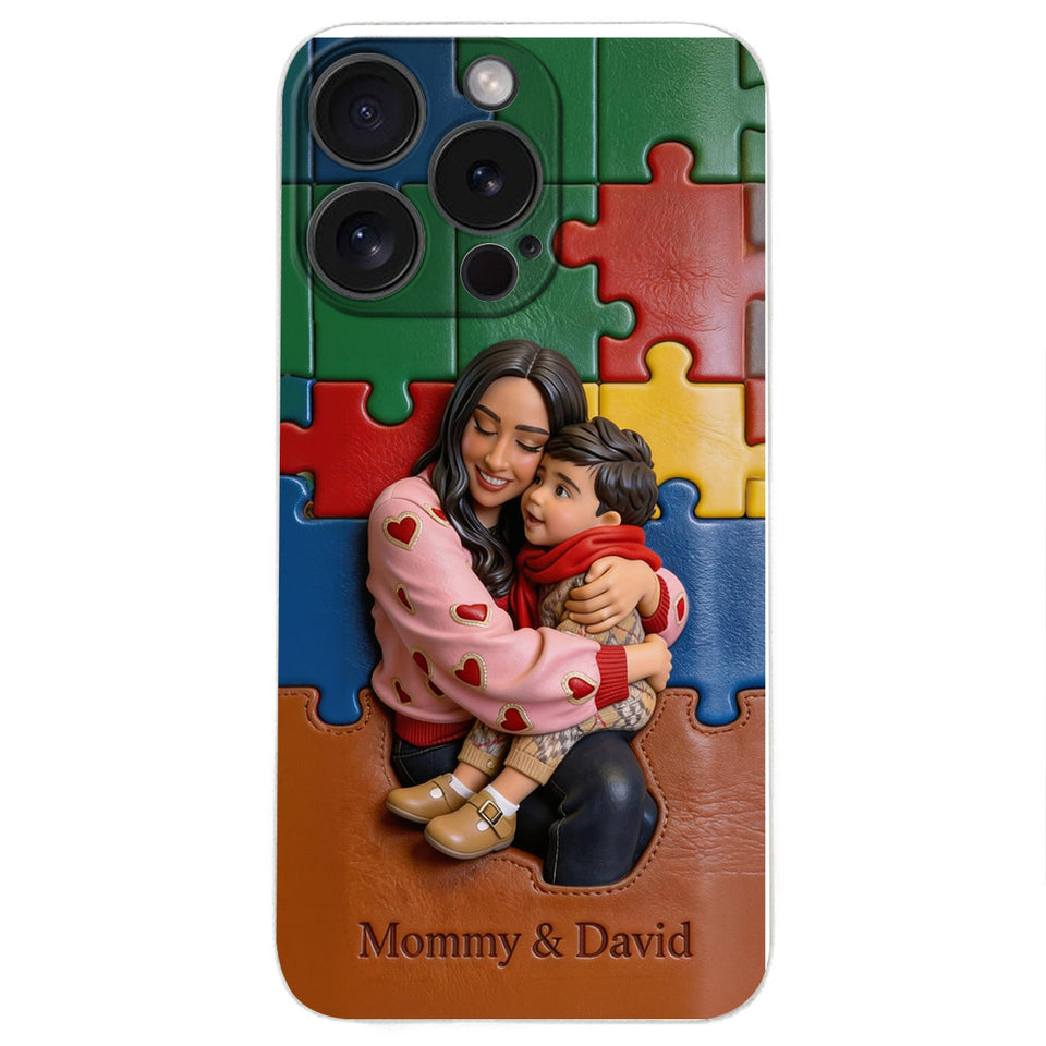 Autism Mom - Personalized Autism Awareness 3D Embossed Leather Phone Case