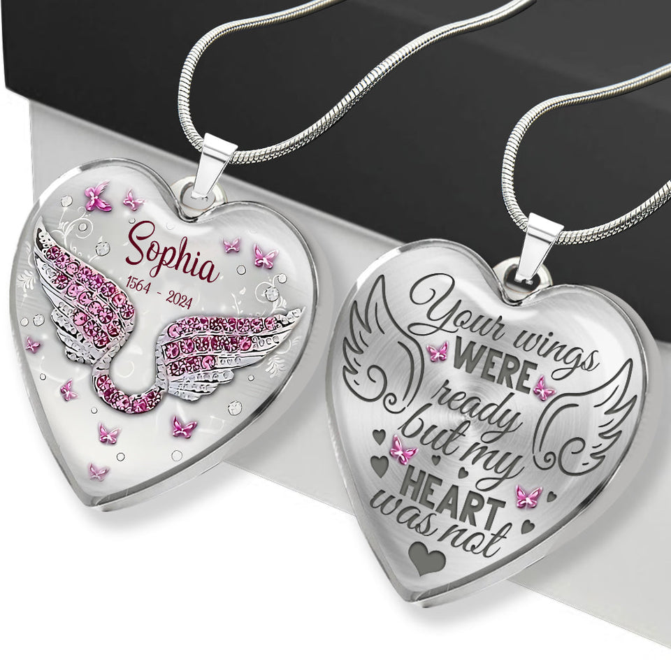 Tes ailes étaient prêtes, mais mon cœur ne l'était pas - Collier pendentif cœur commémoratif personnalisé