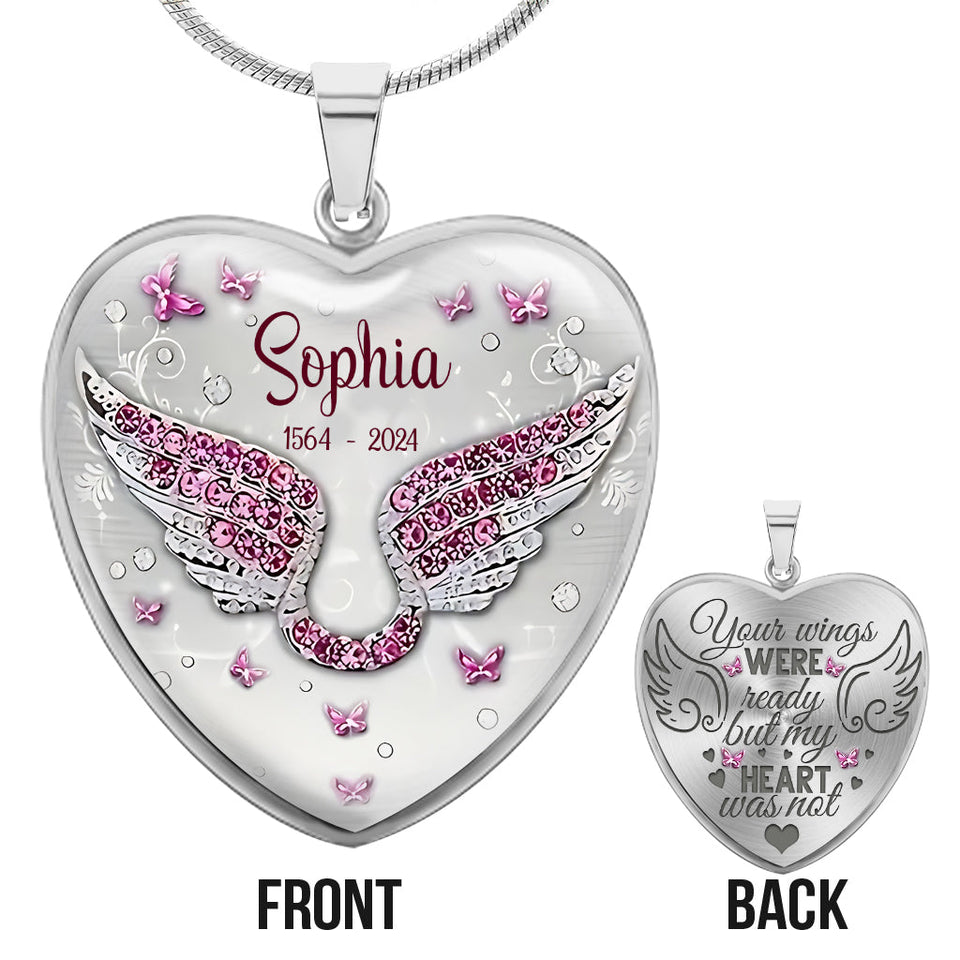 Tes ailes étaient prêtes, mais mon cœur ne l'était pas - Collier pendentif cœur commémoratif personnalisé