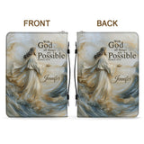 With God All Things Are Possible - Personalized Christian Leather Bible Cover Bag