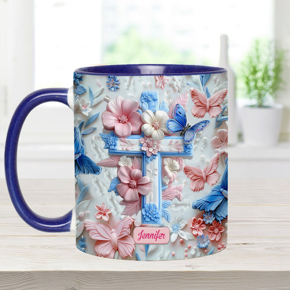 Believe Pink And Blue Butterflies - Personalized Christian Accent Mug