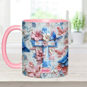 Believe Pink And Blue Butterflies - Personalized Christian Accent Mug