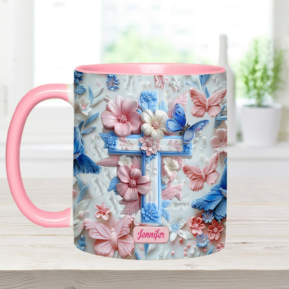 Believe Pink And Blue Butterflies - Personalized Christian Accent Mug