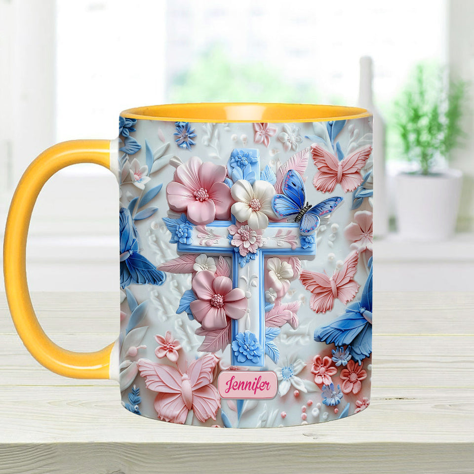 Believe Pink And Blue Butterflies - Personalized Christian Accent Mug