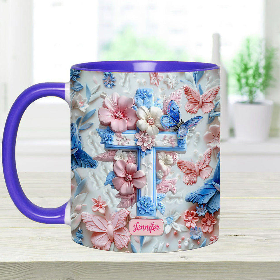 Believe Pink And Blue Butterflies - Personalized Christian Accent Mug