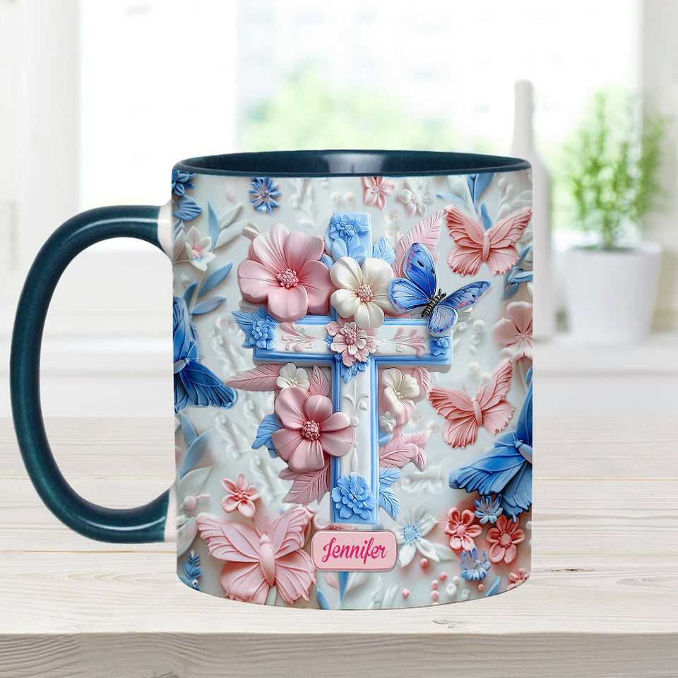 Believe Pink And Blue Butterflies - Personalized Christian Accent Mug