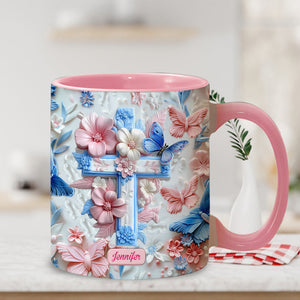 Believe Pink And Blue Butterflies - Personalized Christian Accent Mug