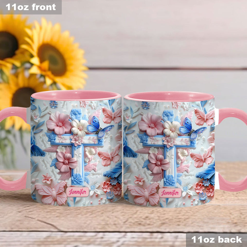 Believe Pink And Blue Butterflies - Personalized Christian Accent Mug