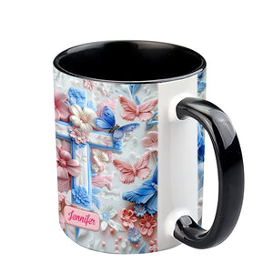 Believe Pink And Blue Butterflies - Personalized Christian Accent Mug