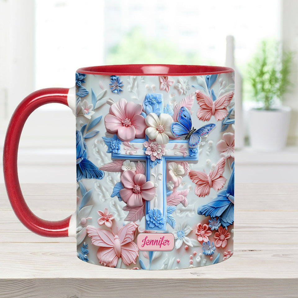 Believe Pink And Blue Butterflies - Personalized Christian Accent Mug