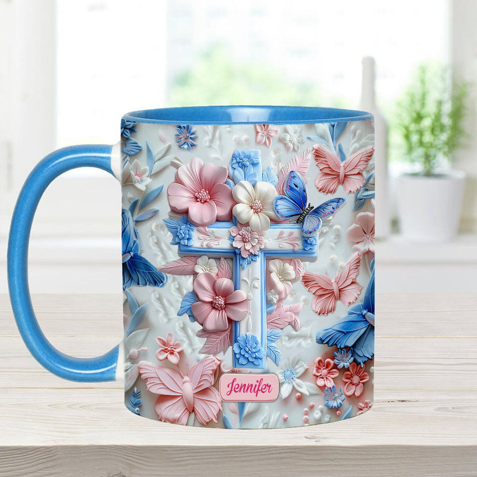 Believe Pink And Blue Butterflies - Personalized Christian Accent Mug