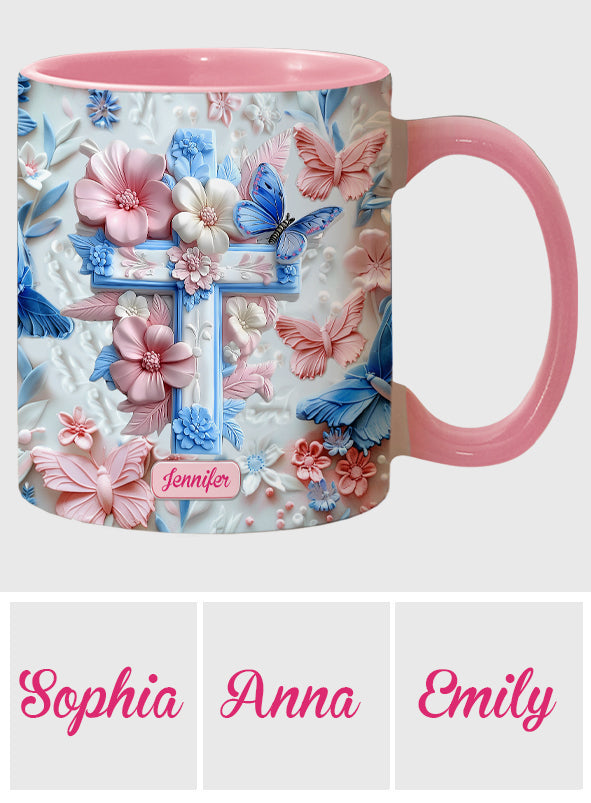 Believe Pink And Blue Butterflies - Personalized Christian Accent Mug