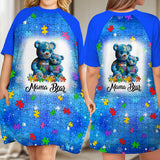 Mama Bear - Personalized Autism Awareness Sleep T-shirt Dress