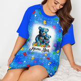 Mama Bear - Personalized Autism Awareness Sleep T-shirt Dress
