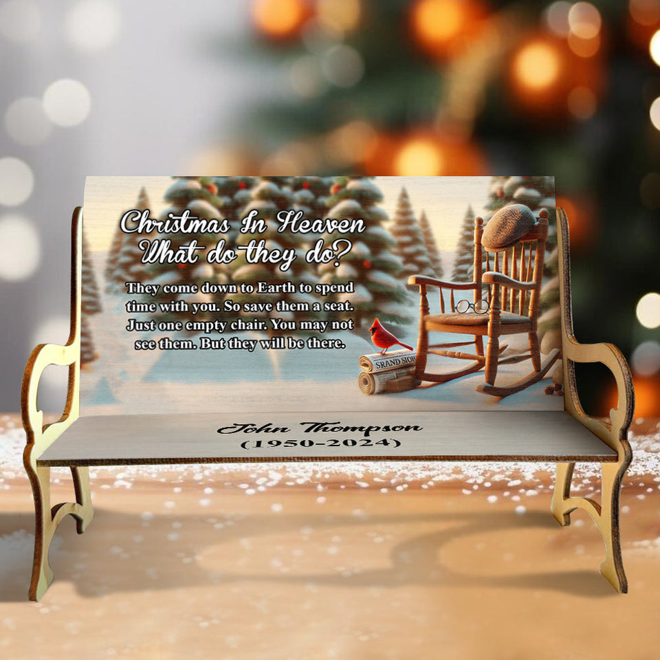Christmas In Heaven - Personalized Memorial Wooden Bench