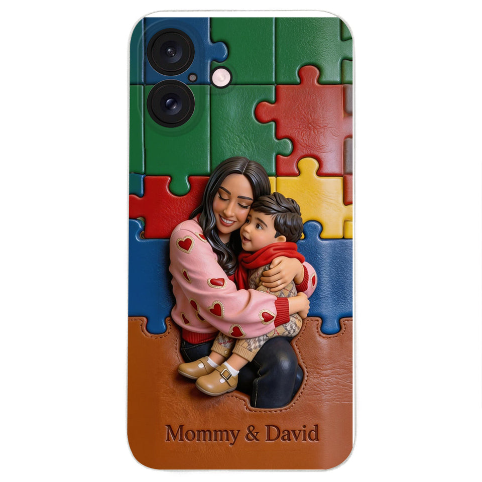 Autism Mom - Personalized Autism Awareness 3D Embossed Leather Phone Case