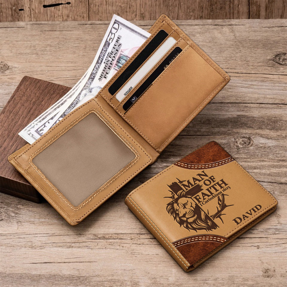 Homme de foi - Portefeuille en cuir chrétien personnalisé