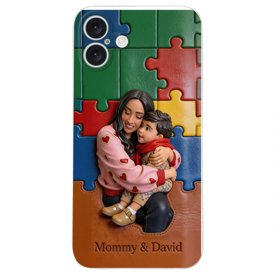 Autism Mom - Personalized Autism Awareness 3D Embossed Leather Phone Case