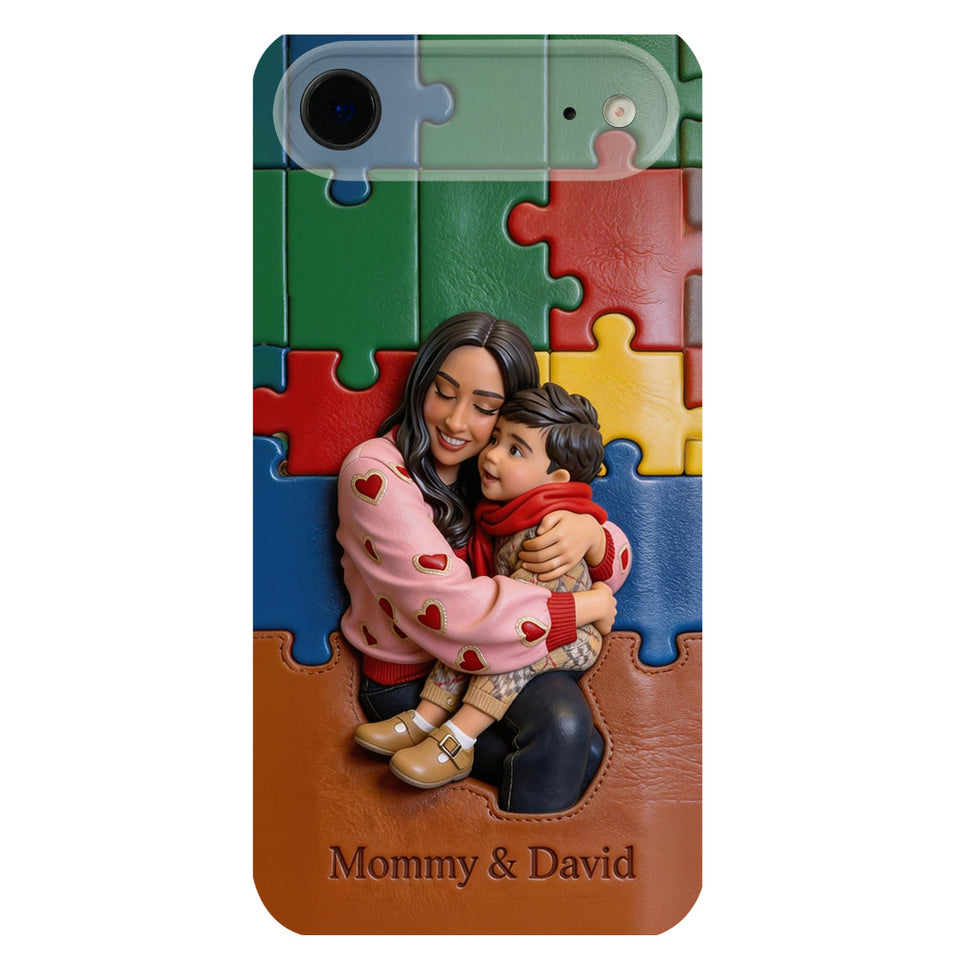 Autism Mom - Personalized Autism Awareness 3D Embossed Leather Phone Case