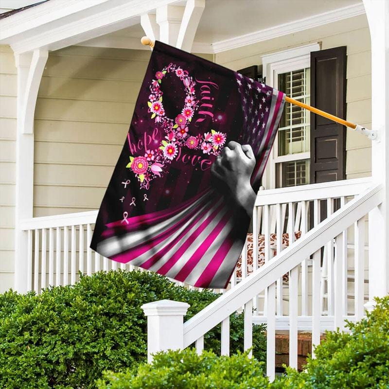 Ruban rose « Foi, Espérance, Amour » - Drapeau de sensibilisation au cancer du sein 0822