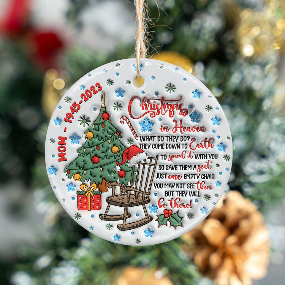 Christmas In Heaven - Memorial gift for loss of - Personalized Ceramic Circle Ornament
