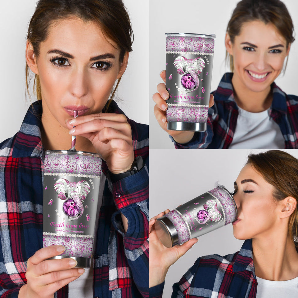 Faith Hope Love Breast Cancer Awareness Tumbler 0622
